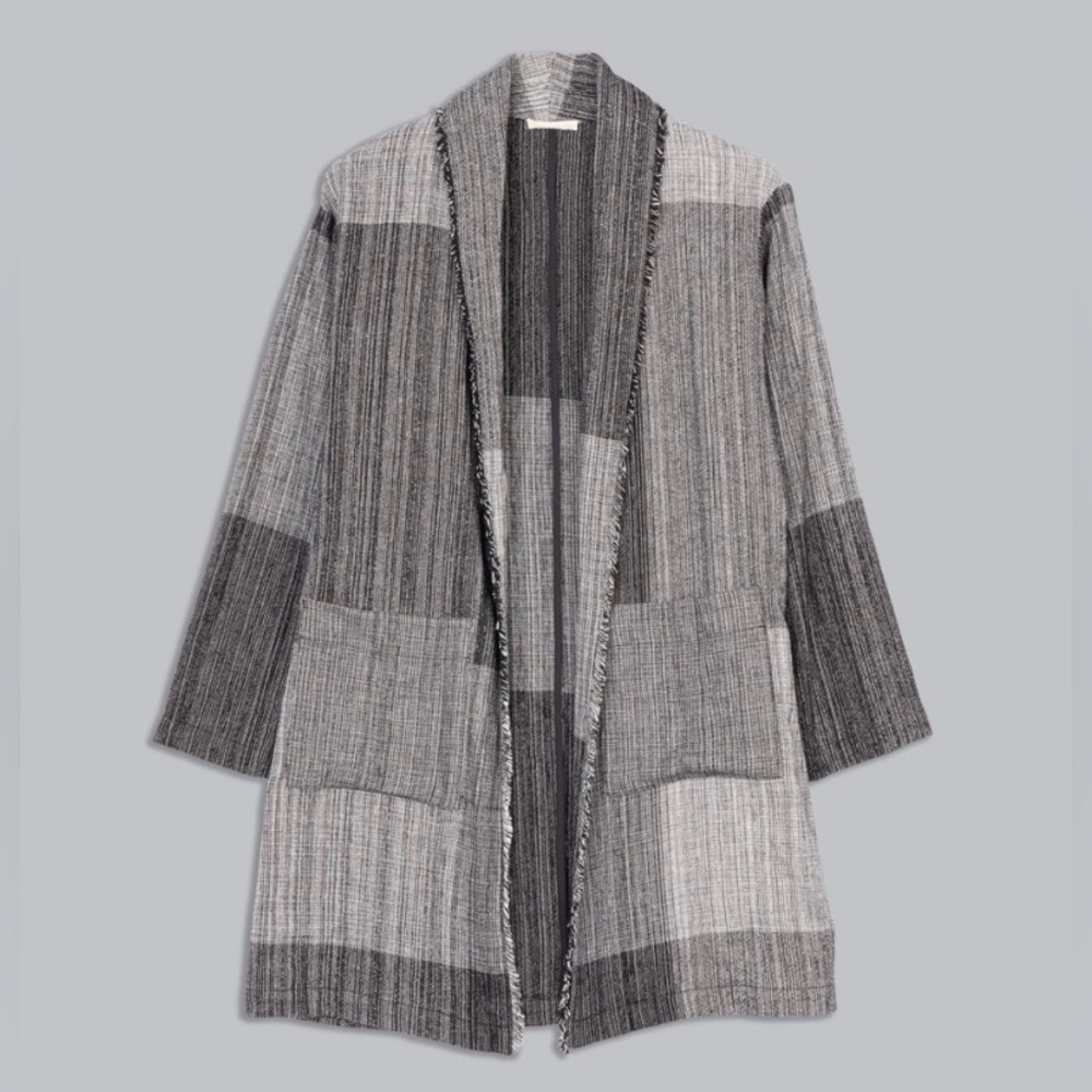 EILEEN FISHER hazy blocks organic cotton shawl jacket Great Autumn Weather - Picture 3 of 10
